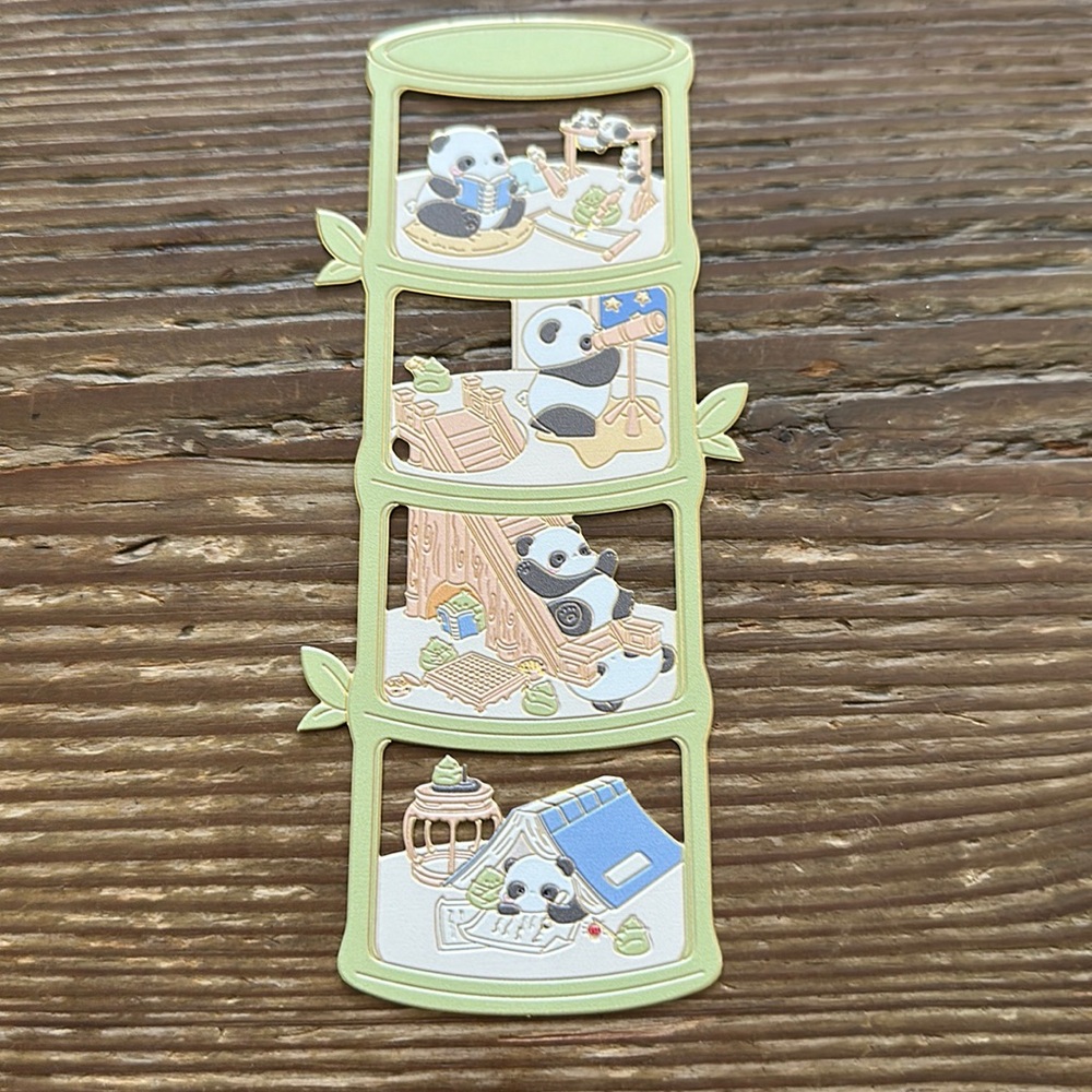 Boutique Bookmark - Golden Metallic Bamboo with PANDAs- New in gift box